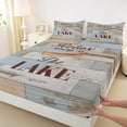 thumbnail image 3 of Feelyou Rustic Lake House Twin Sheet Sets for Kids, Wooden Plank Twin Fitted Sheet, Farmhouse Lodge Cabin Flat Sheet, Lightweight Room Decor, 3-Piece, 3 of 7