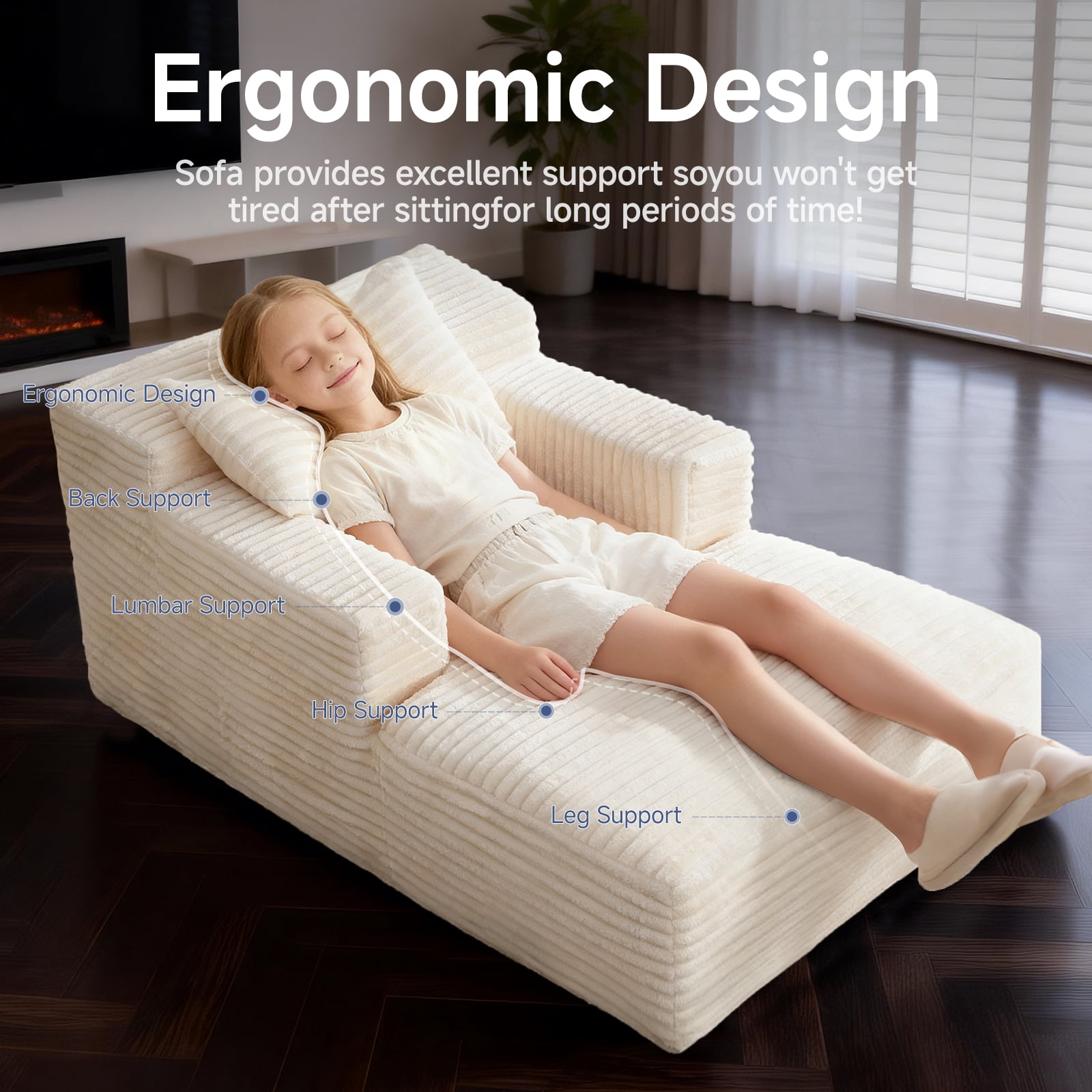 Corduroy Modular Cube Lazy Sofa, Convertible Floor Chaise Lounge, No Assembly Block Sofa with Storage Pockets for Bedroom Living Room Kids Napping