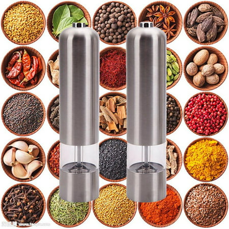 Ktaxon 2pcs Stainless Steel Electric Automatic Pepper Mill Salt Grinder Cooking