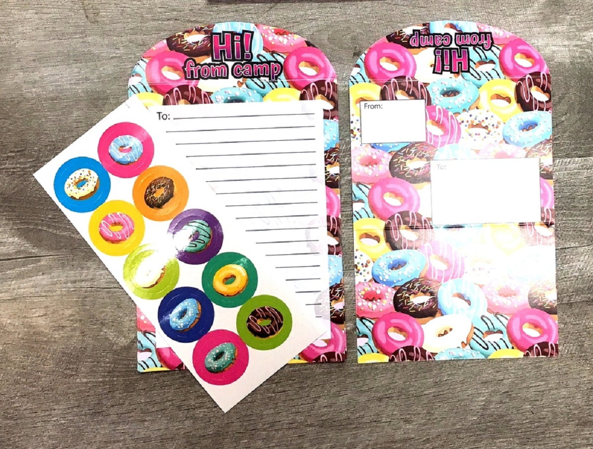 Gilbins Campers Collection Seal And Send Stationery For Camp With Flip Stickers(Crazy Donuts Fold-over Stationery)