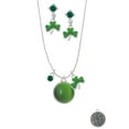 thumbnail image 2 of Delight Jewelry Silvertone Round - Imitation Cat's Eye - Green - Green Shamrock Necklace and Clover Earrings Jewelry Set, 2 of 5