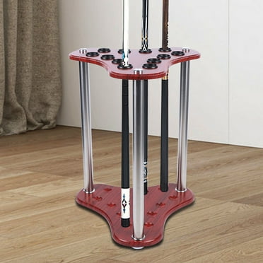 Wood Grain Corner Stand Pool Cue Holder, Floor Standing 12-Hole Pool Cue Rack for Sports Venues