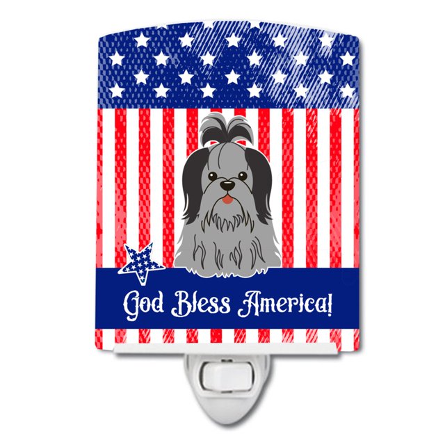 Caroline's Treasures Patriotic USA Shih Tzu Luz de noche de cerámica negra y plateada, 6 x 4, multicolor Caroline's Treasures BB3084CNL