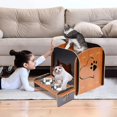 thumbnail image 2 of Pet Daily Kit Wooden Cat Beds Indoor Cat Cave House Pet Crate with Feeding Bowls Stand, 2 of 7