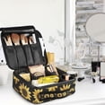 thumbnail image 5 of FORMRS Travel Makeup Bag Large Capacity Train Case Cosmetic Organizer with Adjustable Dividers, Black Sunflower Pattern, 5 of 8