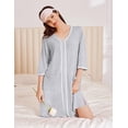 thumbnail image 2 of Ekouaer Zipper Robes for Women 3/4 Sleeves Lightweight House Coat Zip Up Bathrobe Soft Nightgown with Pockets, 2 of 6
