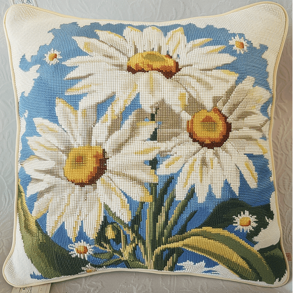 Cross Stitch Cushion Cover White daisy flower Embroidery Kit Stamped Cross Stitch Pillow Kits 18x18inch