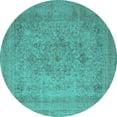 thumbnail image 1 of Ahgly Company Machine Washable Indoor Round Oriental Turquoise Blue Industrial Area Rugs, 4' Round, 1 of 4