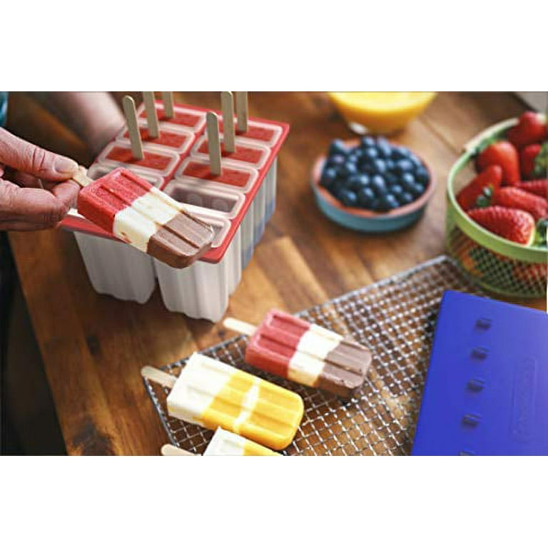 American Ice Pop Maker Frozen Popsicle Mold Kit Moldes Para Paletas 10 Large BPA Free Removable Plastic Molds 50 Wood Sticks Cleaning Brush