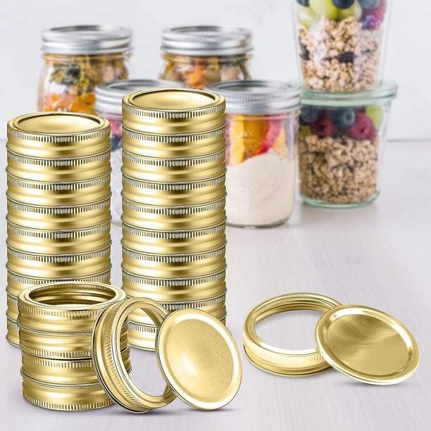 Tapas para tarros Mason, 48 Uds., tapas regulares para conservas con anillos de sellado de silicona, tapas para tarros Mason seguras y a prueba de fugas