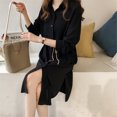 thumbnail image 4 of Vestido camisero Vestido midi de gasa transpirable con bolsillo informal de manga larga, Negro, 3XL Noticed AP001472-17B, 4 of 7
