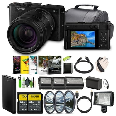 Panasonic LUMIX S9 Mirrorless Full Frame Compact Camera with 28-200mm L Mount Lens for Content Creators - Black -Bundle with 2x 64GB Memory Card   Extra Batteries   Video LED Light and More