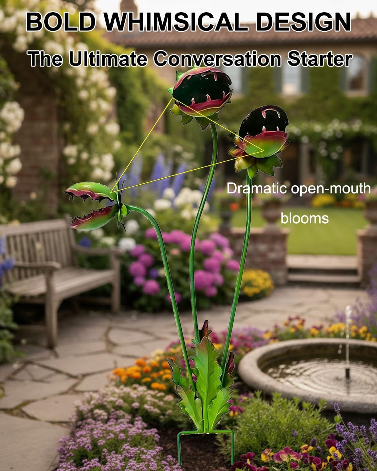 2026 Whimsical Metal Carnivorous Plant Garden Stake, Handmade 25inch Large Venus Flytrap Monster Plant Sculpture Yard Art Decor, Unique Quirky Gift for Lawn Patio Beds, Planters Decoration