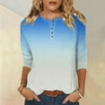 thumbnail image 2 of Htigea Womens Henley Tshirts 3/4 Length Sleeve Crewneck Pullover Trendy Gradient Color Tops Casual Tunic Tees Blue S, 2 of 5