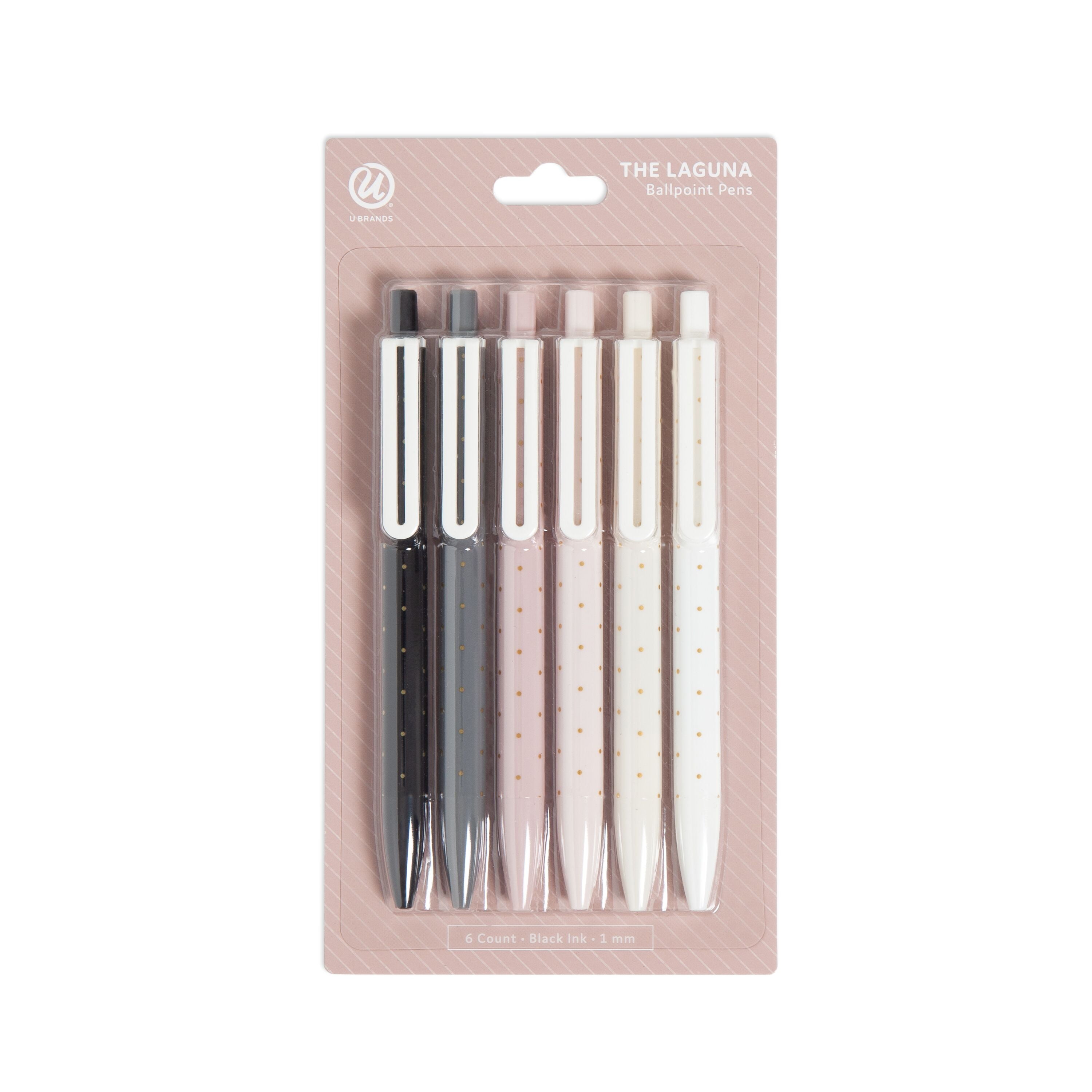 U Brands Laguna Ballpoint Pens, 6 Count, Foil Dots ,  Bold (1.0mm) Point, Black Ink