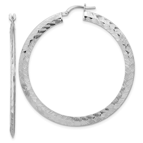48.2mm 925 Sterling Silver Rhodium Plated Diamond cut Knife Edge Round Hoop Earrings Measures 50.1x48.2mm Wide 2mm Thick
