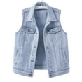 thumbnail image 2 of jtjvou Woman Denim Vest Jackets For Women Lapel Sleeveless Jacket Cardigan Outerwear Denim Jeans Waistcoat Blue XXL, 2 of 8