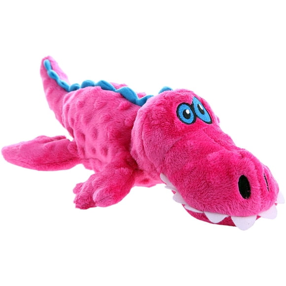 Juguete de peluche para perros GoDog Gators Squeaky con protector para masticar, rosa, tamaño grande