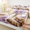 thumbnail image 3 of Manfei Teen Purple Lavender Twin Sheet Sets, Rustic Flower Floral Twin Fitted Sheet, Vintage Oil Printing Flat Sheet, Lightweight Room Decor, 3-Piece, 3 of 7
