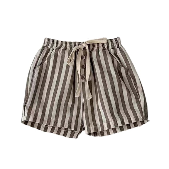 Chiccall Summer Girls Striped Loose Casual Shorts Drawstring Elastic Waist with Buttons and Pockets
