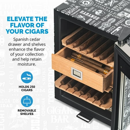 NewAir - 250 Count Built-in Cigar Humidor with Opti-Temp Heating and Cooling Function - Black
