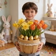 thumbnail image 5 of Easter Flower Basket Handmade Wicker Flower Arrangement Gift Spring Holiday Party Home Wedding Decor Packaged Design, 5 of 6