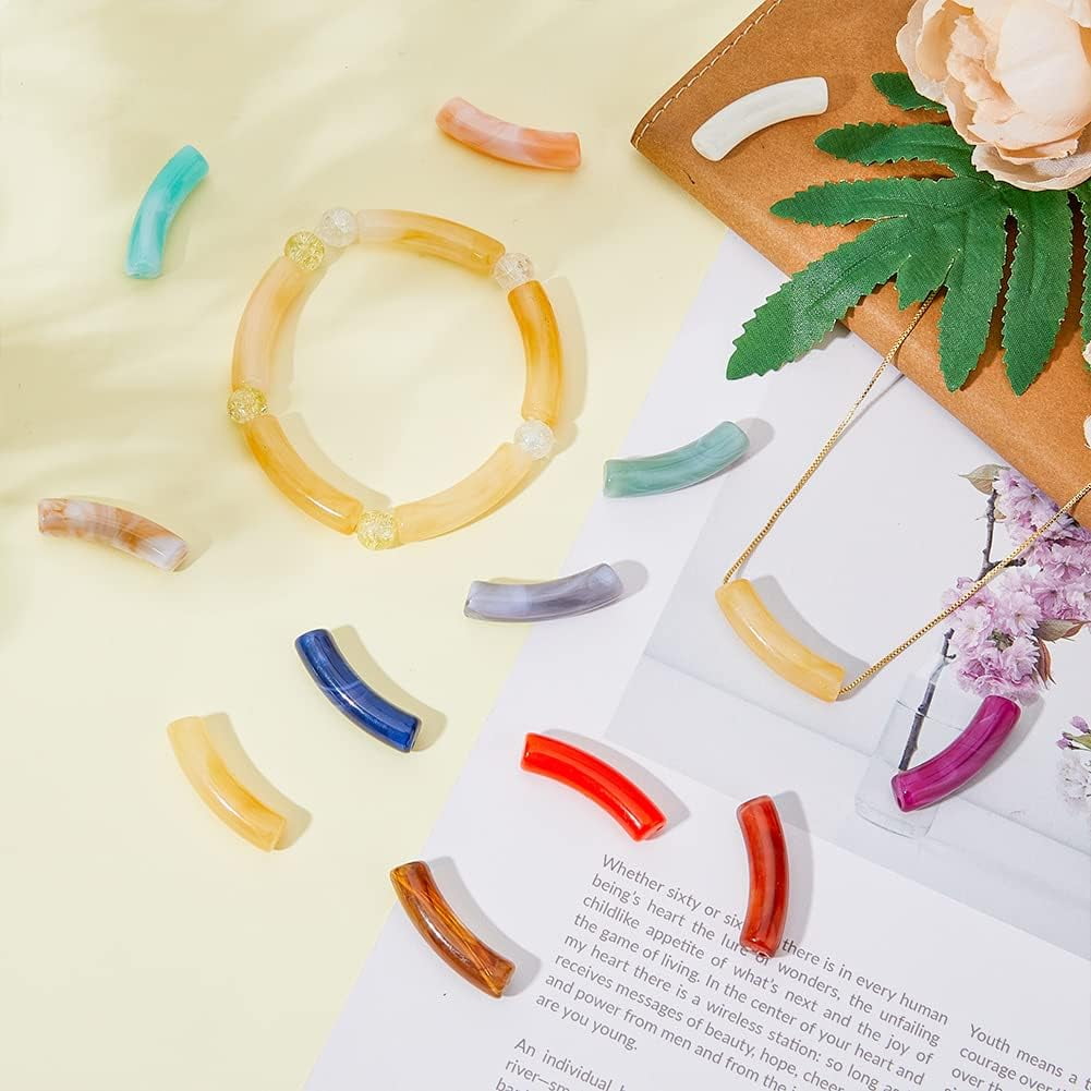 1bag Curved Chunky Bracelet Making Kit Including Imitation Acrylic Curved Tube Beads Elastic Thread Mixed color Beads: 216pcs/bag