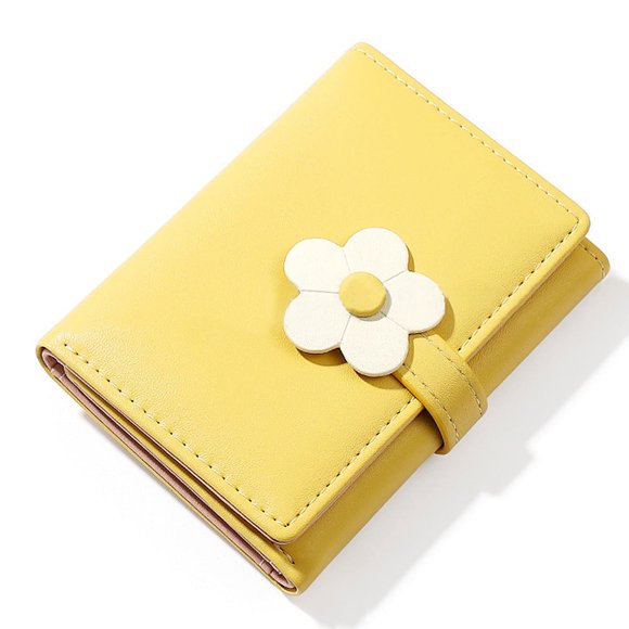 Kingswick Cute Wallet Green Slim Wallet Tri-Fold Wallet PU Leather Purse Small Wallet for Women Ladies Teens , Yellow