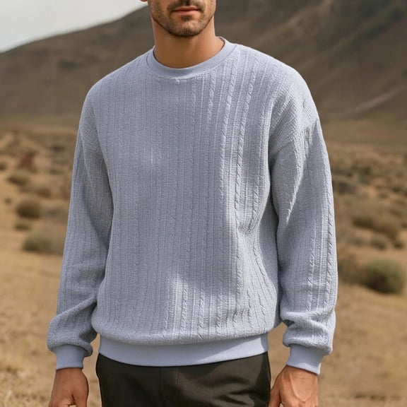 Sokhug Men's Crewneck Pullover Sweater Lightweight Casual Twist Knitted Sweaters