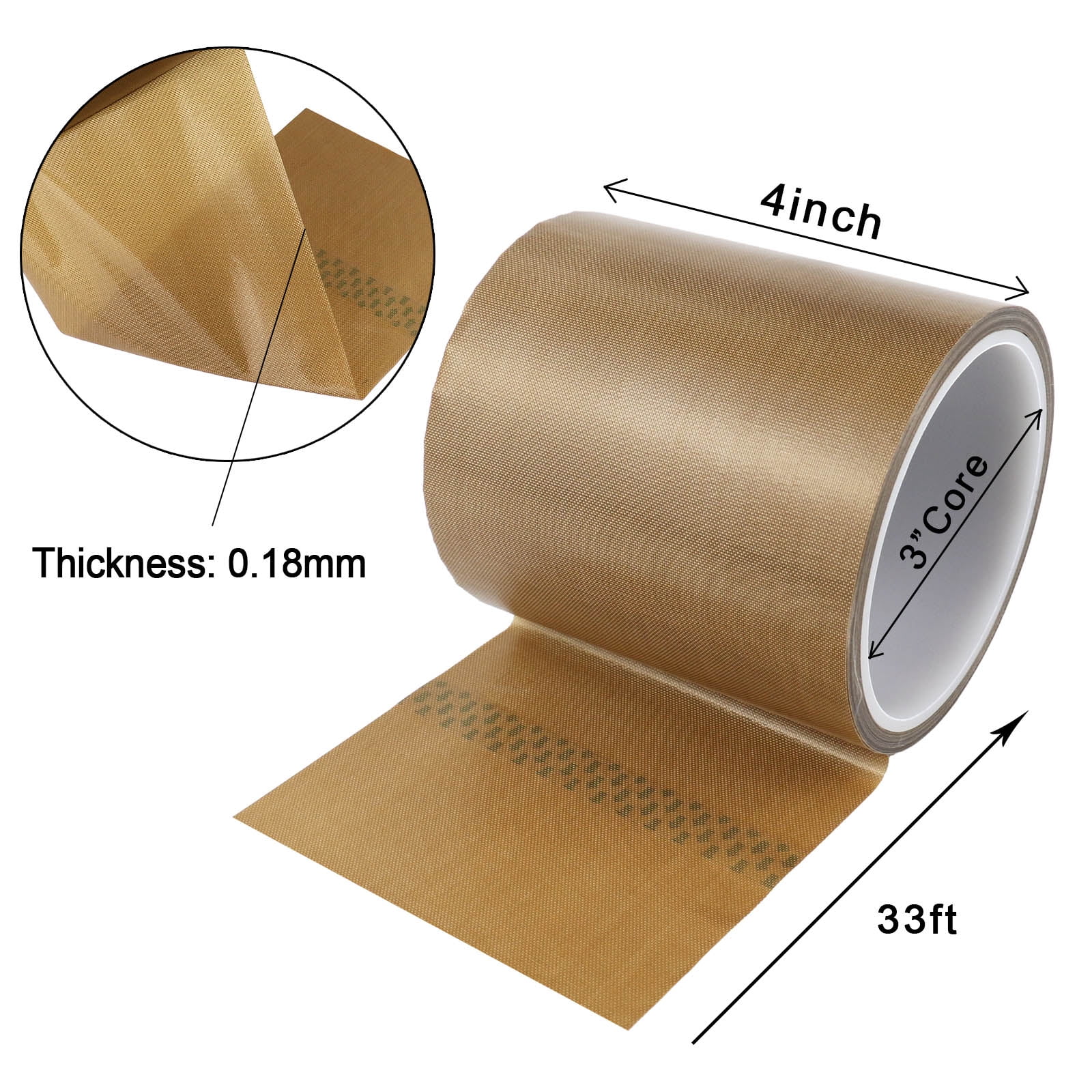 BOMEI PACK Teflone PTFE Glass Cloth Tape, 4-inch x 33 Feet ,High Temperature PTFE Tape for Vacuum Sealer Machine, Hand Impulse Sealers Insulation PTFE Coated Fiberglass Adhesive Tape