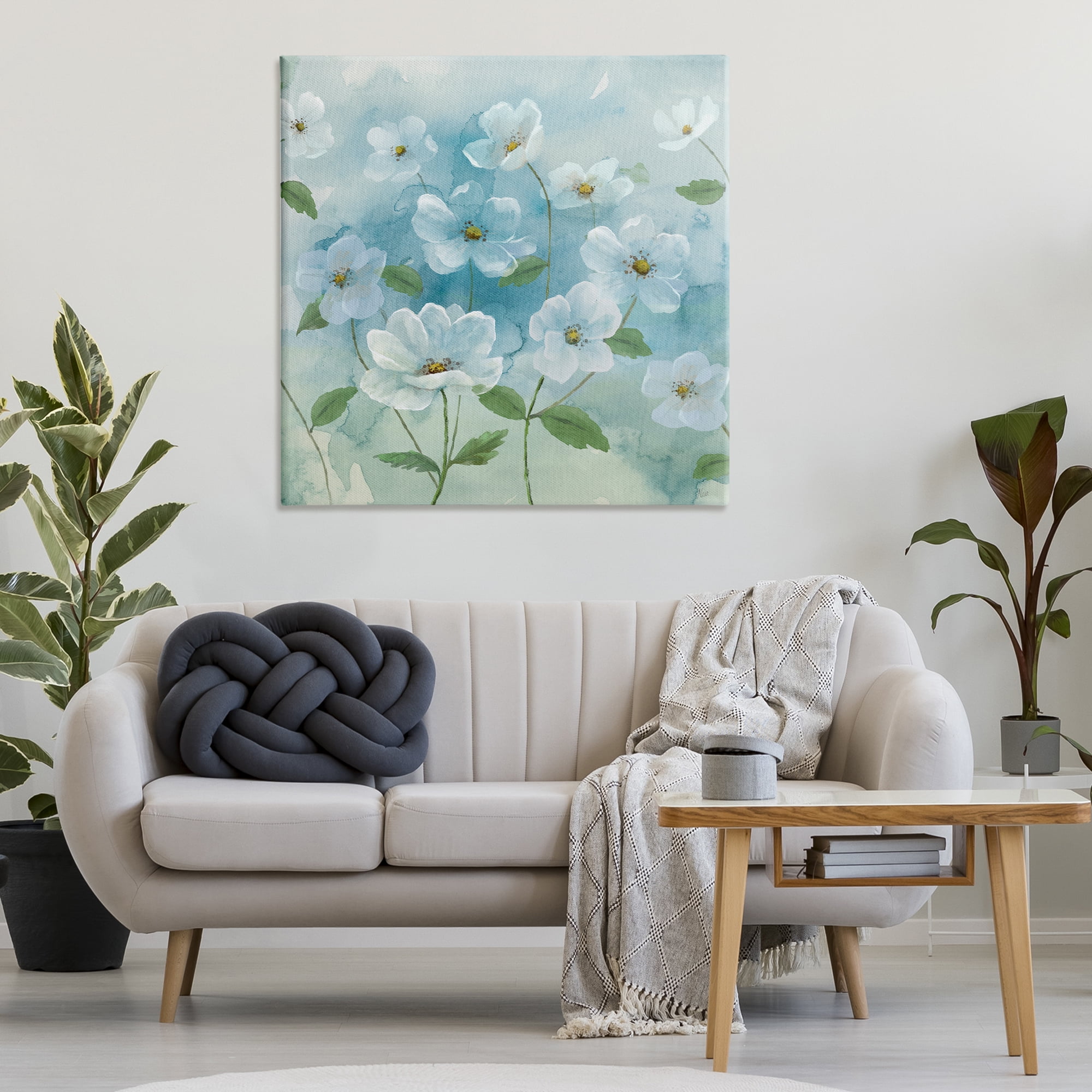 Stupell Industries Lovely Flowers on Blue Plants & Flowers Painting Wrapped Canvas Art Print Wall Art, 36 x 36