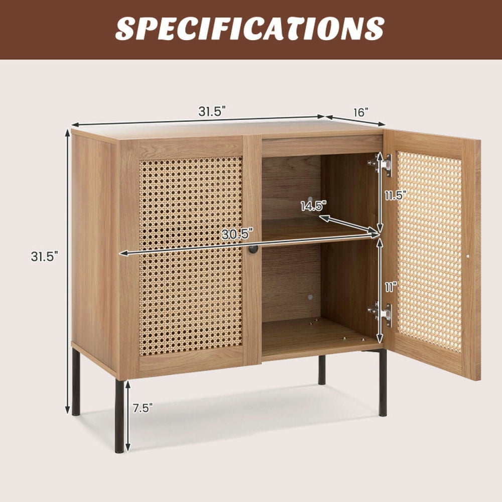 Finihen Kitchen Storage Cabinet, Buffet Sideboard, Kitchen Sideboard with 2 Rattan Doors and Adjustable Shelf, for Dining Room, Kitchen, Living Room, Natural Finihen Kitchen Storage Cabinet, Buffet Sideboard, Kitchen Sideboard with 2 Rattan Doors and Adjustable Shelf, for Dining Room, Kitchen, Living Room, Natural