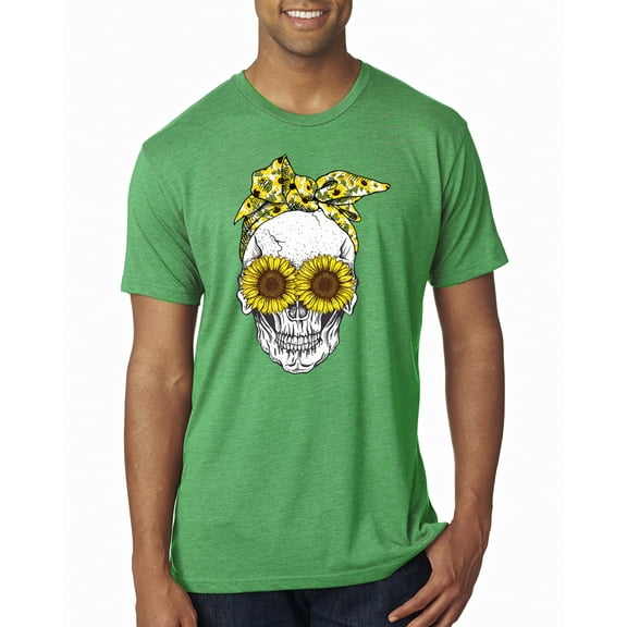 Wild Bobby, Skull Sunflower Skeleton Bandana Inspirational/Christian Mens Premium Tri Blend T-Shirt, Envy, Small