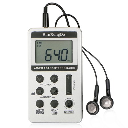Mini Digital Portable Pocket Handy LCD AM FM Radio 2 Band Stereo Receiver with Sleep Timer, Preset, Alarm Clock and Earphone