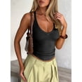 thumbnail image 4 of Débardeurs Côtelés à Bretelles Spaghetti et Col en V pour Femmes, Camisole Ajustée, Chandails de Base, 4 of 7