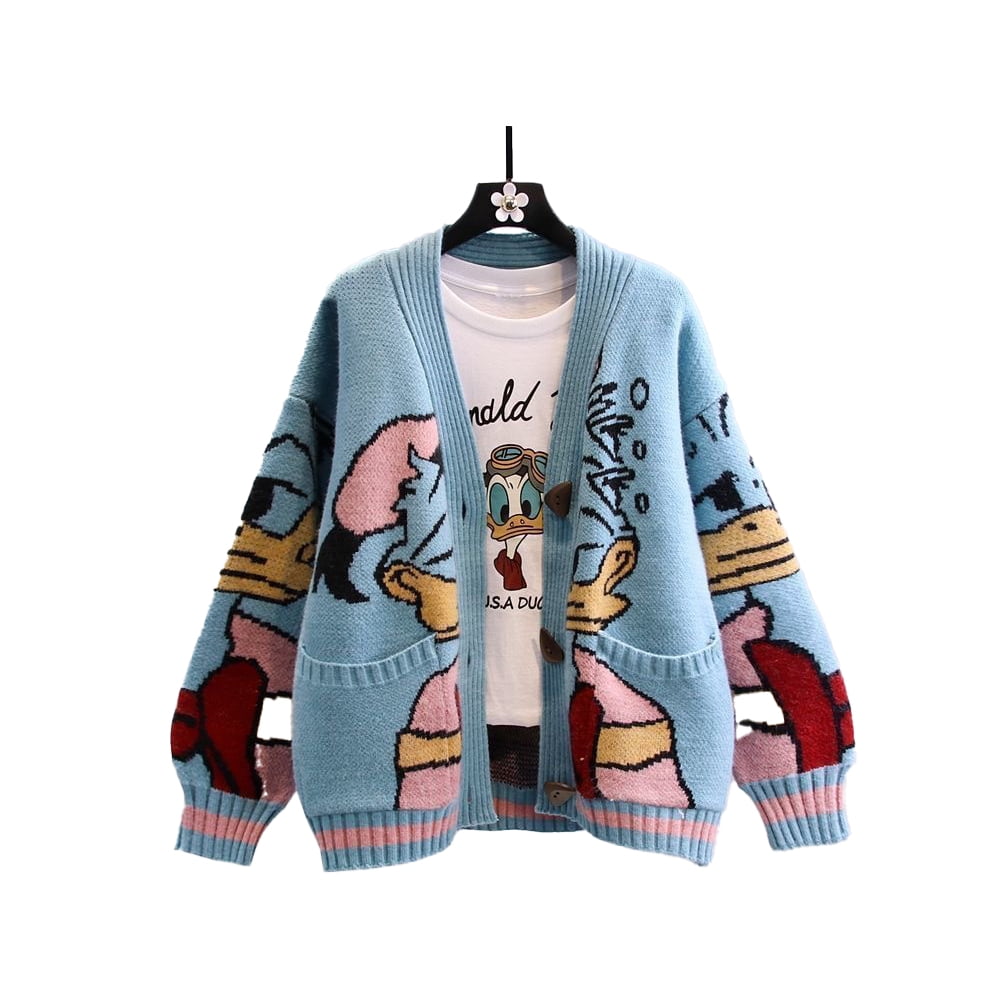 OWLCE Donald Duck Long Sleeve Turtleneck Cardigan, Sweater (Women's)