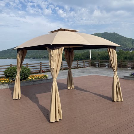 Saim 10x10 Ft Outdoor Patio Garden Gazebo Canopy, Outdoor Shading, Gazebo Tent with Curtains