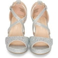 thumbnail image 4 of Chariot & Co Ginger-IIS - Girls' Rhinestone Strappy Open Toe Shimmer Ankle Strap Platform Party Sandals, 2.5" Kitten Heel (Silver Shimmer, 2), 4 of 5