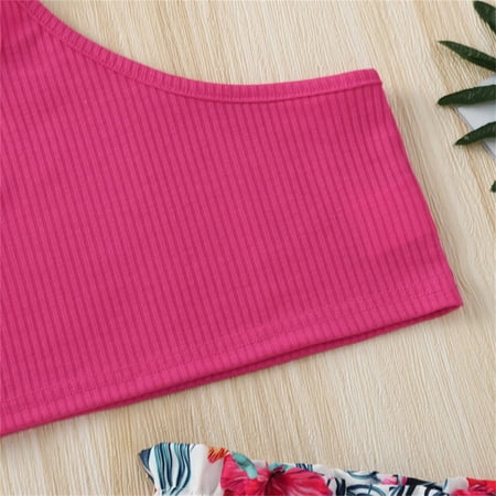 

dmqupv Teen Girl Crop Tops Kids Toddler Baby Girls Sleeveless Ribbed Vest Tops Flower Print Shorts Baby Girl Clothes Hot Pink 3-4 Years
