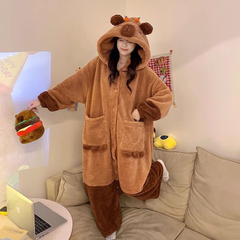 Capybara Onesies Robe Cute Capybaras Costume for Halloween Party Plush Capybara Pajama Hooded Bodysuit Jumpsuit Sleepwear for Halloween Christmas Gifts