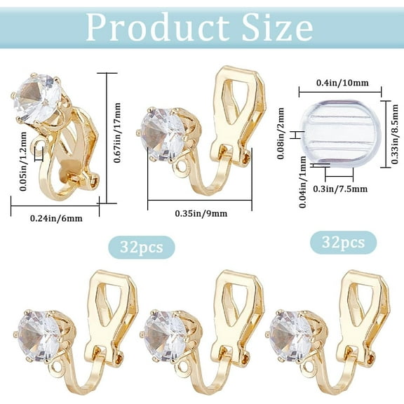 1box 1 box 32pcs Clip-on Earring Converter Clip on Earrings Backs Brass Non Pierced Triangle Shape Clip Converters with Rhinestone and Pads Earring Clips for Jewelry Making Supplies