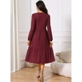 thumbnail image 4 of DARING DIVA Tiered Long Sleeve Round Neck Knit A-Line Midi Dress XL Burgundy, 4 of 6