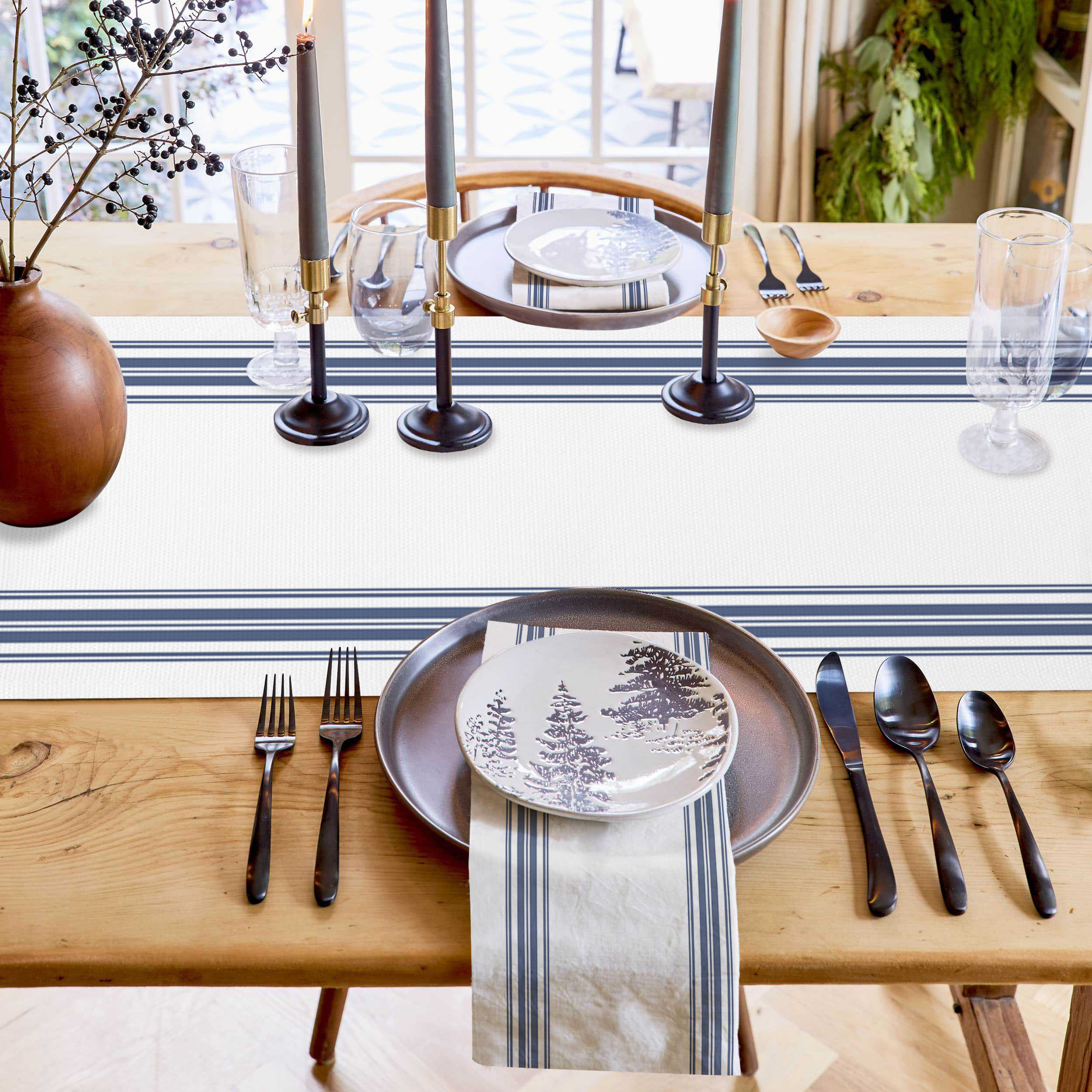 Table Runner Blue White Striped Table Decoration for Kitchen Dinning Farmhouse Striped Table Decoration for Indoor Outdoor Party Wedding Decor 13x90inch