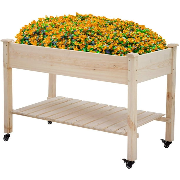 Garden Raise Bed Wheels Elevated Garden Bed Wood Planter Box Kit For