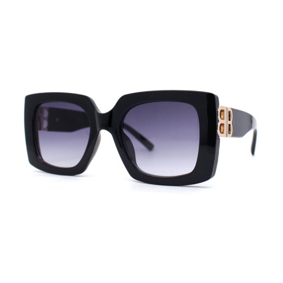 Womens Thick Plastic Butterfly Rectangle Designer Fashion Sunglasses Black - Smoke