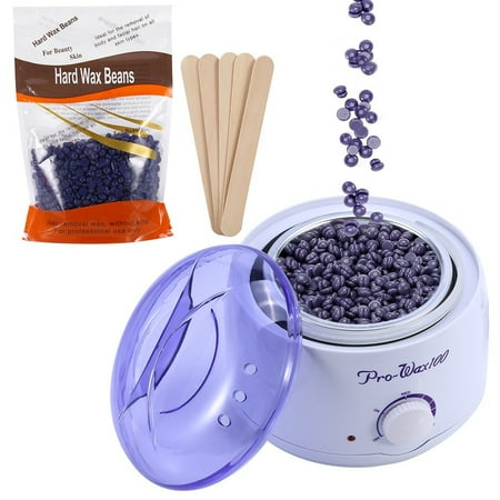 Depilatory cere Kit,Hot Paraffin cere Pot Warmer Heater with 300g Lavender flavor Beans and 5Pcs Applicator Sticks