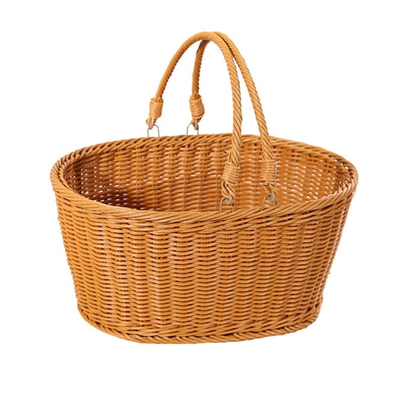 WHAMVOX Wicker Basket with Handle Woven Shopping Basket 35×27cm Brown