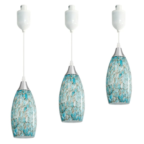 Kiven H-Type track lighting pendants Adjustable Height,Modern h track pendant lights with Green Art Glass Lampsade,Decorative Track Lighting Fixture, 3-Light