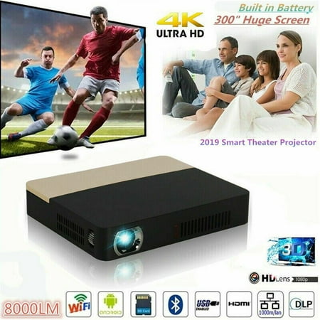 HD 1080p DLP 3D Home Cinema Projector 8000Lumens LED 4K Bluetooth Android Wifi Smart Projector DVD HDMI