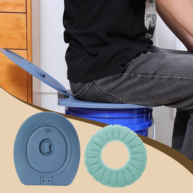 twisto Siège de Toilette Portable Anneau Seau Couvercle Commode Urgence Réutilisable Pratique Anneau PVC Adapté pour Personnes Âgées Pêche Rural Voiture Plage Maison Voyage 38.5cmx35